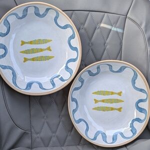 Pair of Fish Print Dinner Bowls